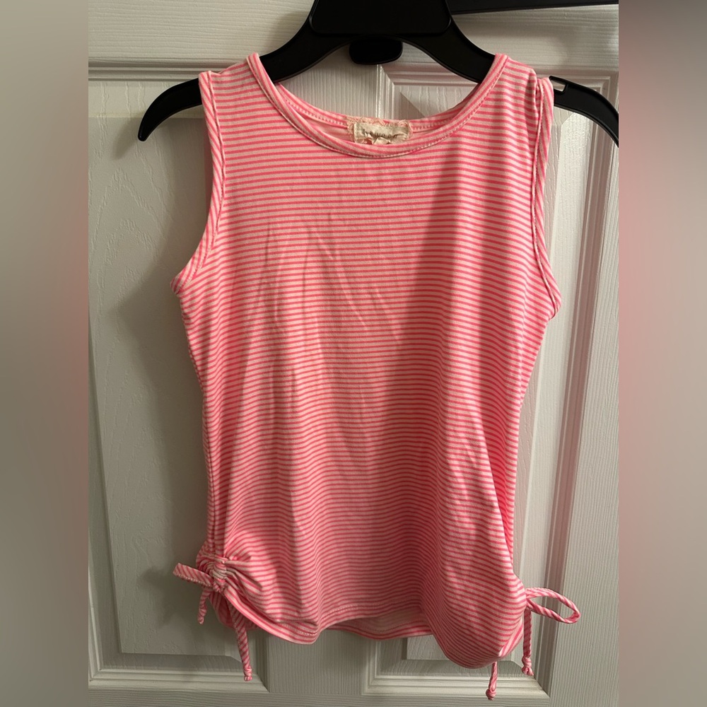 Btween Girls Size 10 Sleeveless Tank Top Pink White Stripes